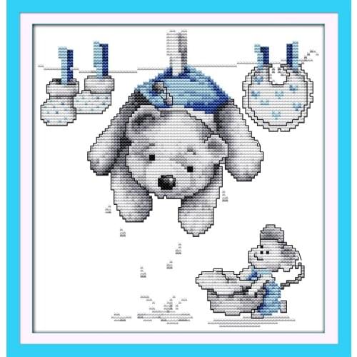 Everlasting Love Dry Doll (blue) Ecological Cotton Chinese Cross Stitch Kits 11 Stamped Printed DIY Wedding Decoration For Home
