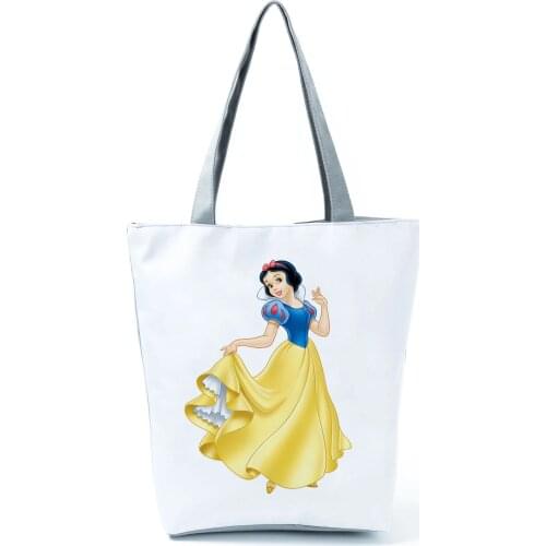 High Capacity Handbag Women Disney Princess Snow White Printed Shoulder Bag Tote Girl Eco Reusable Shopping Bag Travel Beach Bag