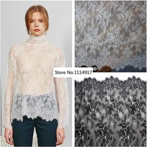 High Quality Black/Off-white Eyelash Wedding Dress Lace Fabric ,Wedding Decoration.Table Cloth DIY Crafts Width 150cm 3Ms/lot