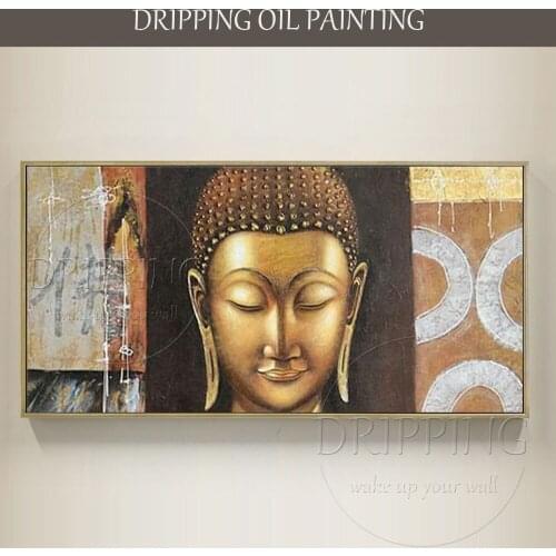 High Skilled Artist Hand-painted Modern Wall Art Buddha Portrait Oil Painting on Canvas Gold Buddha Oil Painting for Wall Art