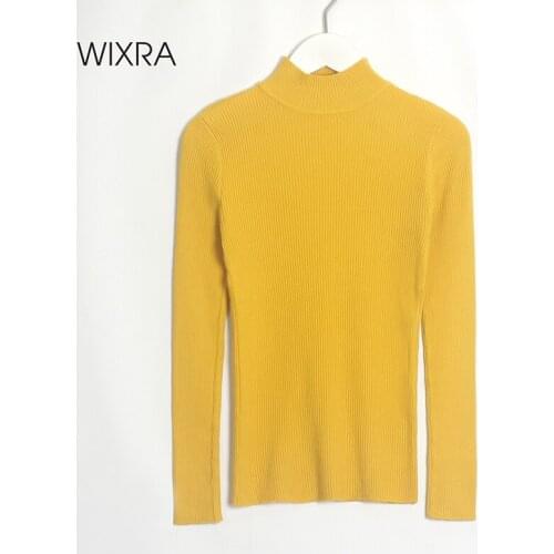 Wixra High Stretch Sweaters Turtleneck Pullovers Soft Pulls Bright Color Basic Slim-Fit Tight Jumper Autumn Winter Hot