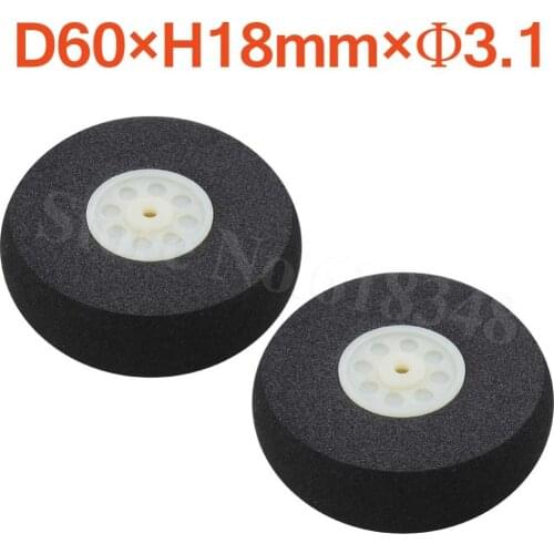 2pcs 60mm Light Foam Tail Wheel Thickness:18mm Axle hole: 3.1mm For RC Airplane Parts Replacement