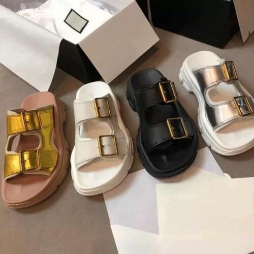 2020 Summer Women Slipper Platform Flat Ins Hot Slides Outside Solid Silver White Open Toe Ladies Shoes Zapatos De Mujer Zapatos