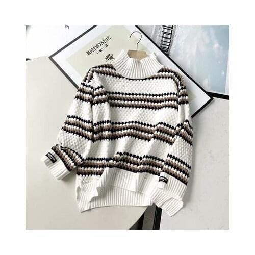 Urifens Pull Femme 2021 Korean Womens Clothing Lazy Chenille Turtleneck Sweater Casual Loose Oversized Striped Pullover BN97U
