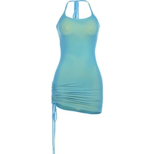 2021 spring new womens halter sleeveless off-shoulder halter strap fashion strappy slim dress female neck sexy hotel low-cut