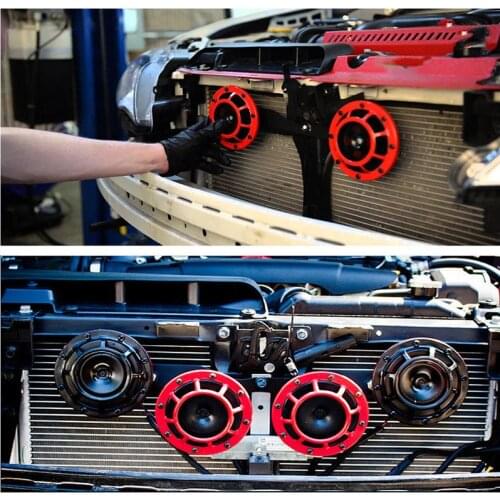 HD Red Hella Super Loud Compact Electric Blast Tone Air Horn 12V 115DB For Motorcycle Car 2pcs Speaker Horns