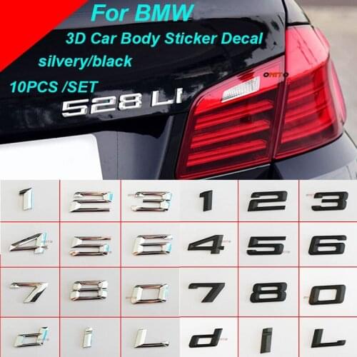 10pcs/set Car Rear Bumper Trunk Emblem Badge 3D Sticker ABS Number Letter 3D logo for 3 5 7 series 0/1/2/3/4/5/6/7/8/d/L