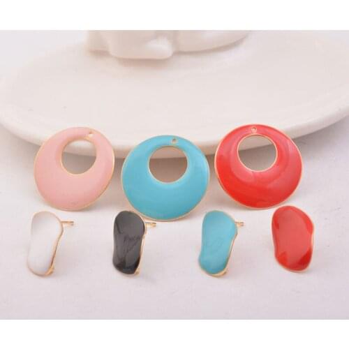 10pcs Enamel Round Charms Gold Earring Base Connector High Quatily Copper Ear Findings DIY Jewelry Part
