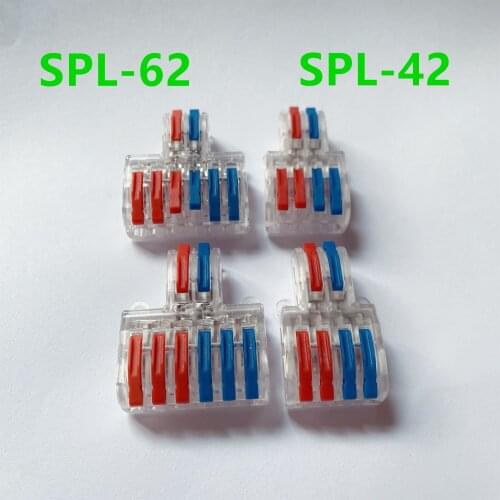 10pcs/Lot SPL-42/62 Mini Fast Wire Connector Universal Wiring Cable Connector Push-in Conductor Terminal Block New transparent