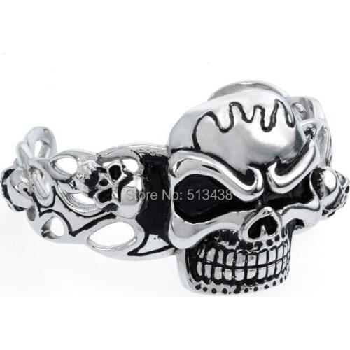 100g Large Biker Skull Heavy Stainless steel Bracelet Mens Punk Open Cuff bangle
