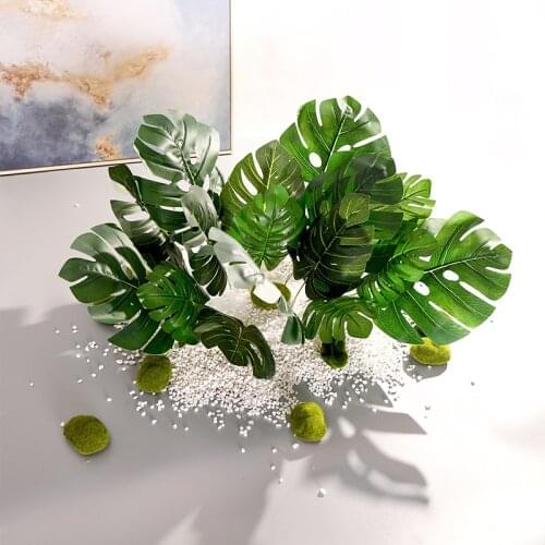12PC Tropical Palm Leaves Summer Monstera Rayon Turtle Leaves Home Hawaii Beach Wedding Party Decoration Fake Plants