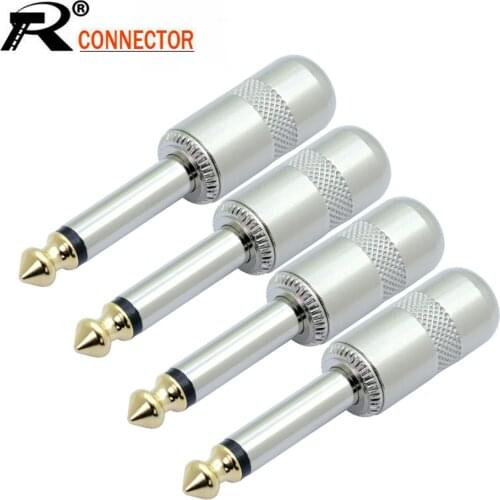 2PCS 1/4 Inch Male Plug 6.35mm Jack Mono Connector Gold Plated Guitar Effects Pedal Microphone Plug Connector
