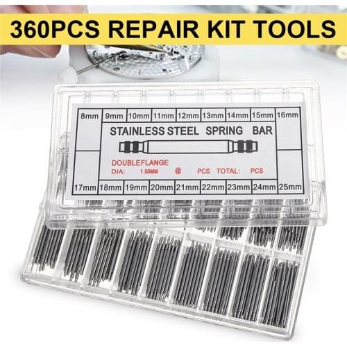 360pcs watch band spring bars high quality Stainless Steel Watch Wrist Band Spring Bars Strap Link Pins 8mm-25mm 18 sizes