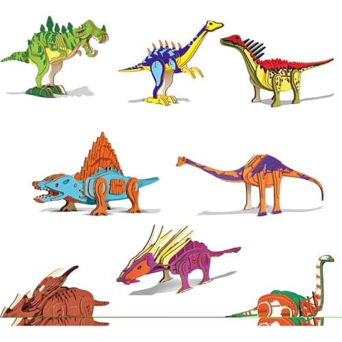 FEOOE 3D Wooden Mosaic Triceratops Brachiosaurus Stegosaurus Wooden Toy 3d Puzzle Wools Tyrannosaurus Rex LAZ
