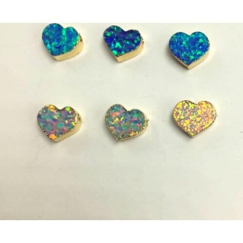 5PCS 8x10mm heart-shaped Opal Gold Color Side Drilled Beads Man-made Opal Small size Pendant Beads for Necklace Druzy Jewelry