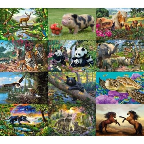 5d Diamond Painting Tiger Pig Deer Horse wolf cat Diamond Embroidery Cross Stitch Mosaic Sticker Gift Full Square&round Panda