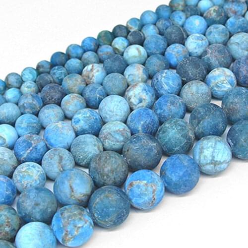 6-12mm Natural Blue Apatite Beads Round Matte Frost Stone Beads For Jewelry Making Beads Bracelets For Women DIY Beads Gift