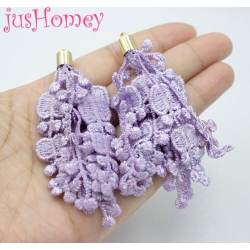 8PCS Chic Shabby Venice Lace Trim Tassels 70mm Embroidery Venise Lace Tassel w/ Gold Plated Cap for DIY Jewelry, Dangle Earring