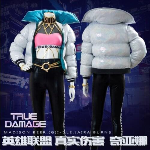 Anime LOL Qiyana Real Damage Band Uniform Battle Dress Cosplay Costume Full Set Women Halloween Carnival Free Shipping 2019 New