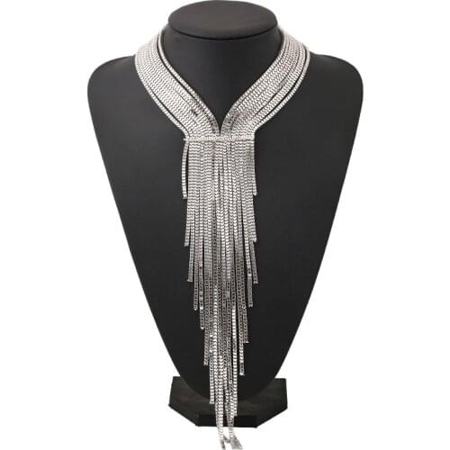 Free Shipping Rhinstone CZ Multi-layers Chain Tassel Collar Necklace