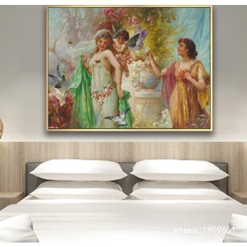 No frame classical angels butterfly girl landscape canvas printings oil painting printed on cotton wall art decoration picture