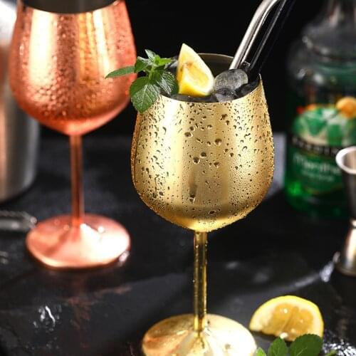 Red Wine Glasses Goblet Stainless Steel Cup Bareware Drinking 500ML- Golden