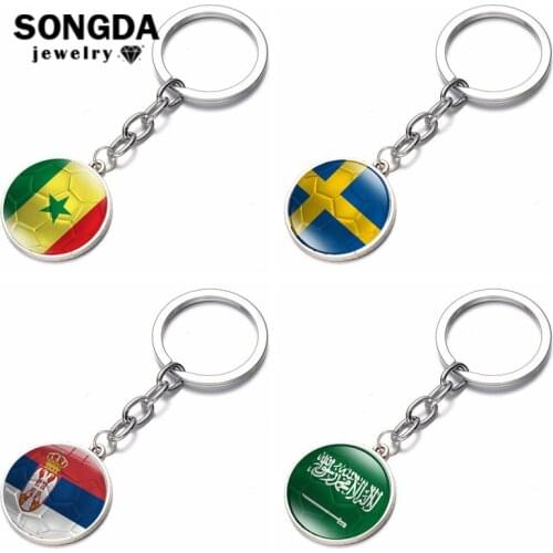 SONGDA Hot Fashion Football Club Keychain Holder Bag Keychain National Flag Keychain Car Key Ring Glass Cabochon Soccer Keyring