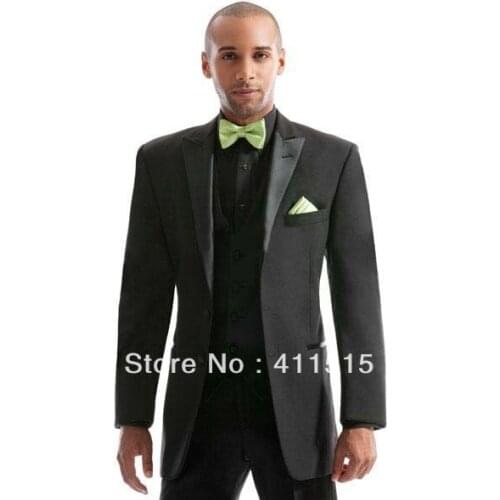 Peak Lapel Black Groom wear Tuxedos Groomsmen Mens Wedding dress/Best man Suit/sell well Two button/FREE SHIPPING/CUSTOM SUIT