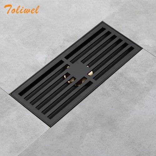 Black Stainless Steel Bathroom Floor Drain Rectangle Water Drainer 8 X 20cm Bathroom Accessories WF0061II