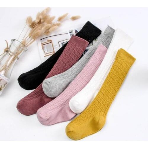 6 Colors New Fashion spring Combed Cotton Stockings Childrens Pure Twist Knee girls Stockings 2~6 Y