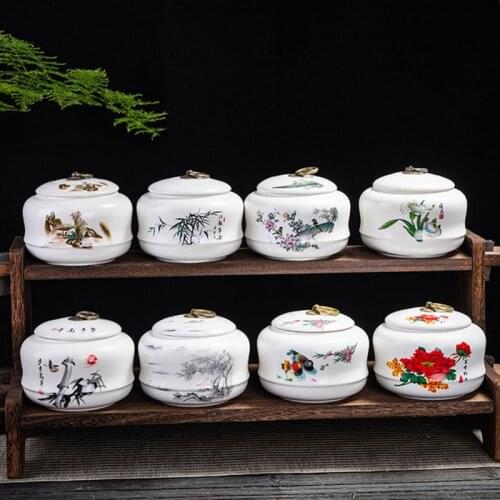 Ceramic Tea Leaf Box Big Size White Porcelain Sealed Storage Tea Caddy Chinese Style Teaware KItchen Household Supply