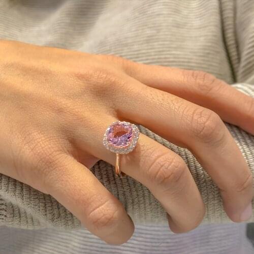 Pink Quartz Square Cut Altın Model Silver Ring