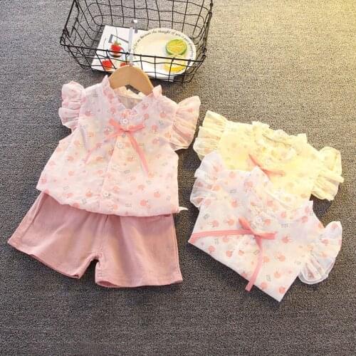 2PCS Girls Clothing Sets Floral Outfits Children Tops T Shirt+ Pants Kids Tracksuits Toddler Baby Princess Clothes Shorts Suit