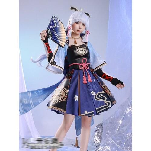 Pre-sale The Genshin Impact Cos Kamisato Ayaka cosplay Dark blue Dress Game Costume form 1/3 Delusion Womens suit