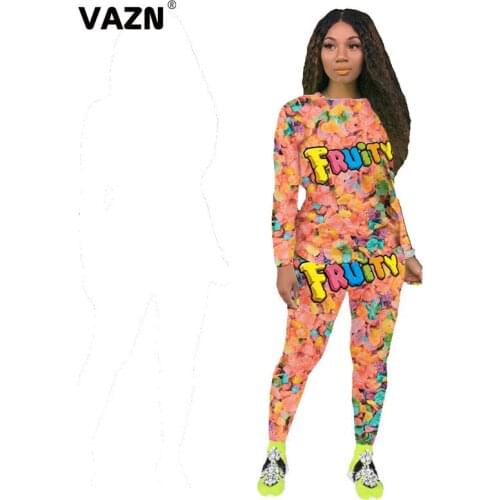 VAZN 2020 Autumn High Quality Letter Energy Young Daily Regular Full Sleeve Group Long Pants Tracksuits Slim Women 2 Piece Set