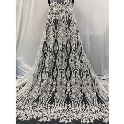 MIQIER High Quality African Nigerian Tulle Lace Fabric Sequins Net Cloth Embroidered Wedding Party Dress Lates Beads 3D Solid