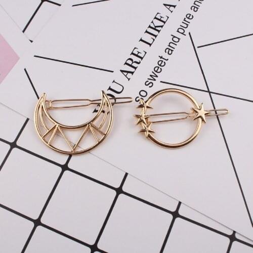 Fashion Hollow Metal Hairpin Moon Star Shape Hairpin Gold Metal Hair Clip Hairgrip Barrette Gifts Hair Styling Accessories
