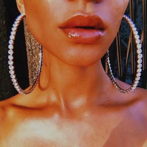 Fashion European and American exaggerated Large Circle Earrings shiny zircon exquisite crystal earrings girl party accessories