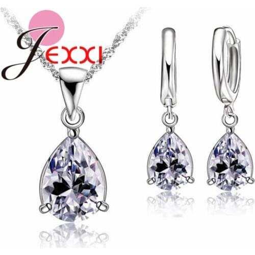 Fashion Swiss CZ Necklace And Earrings Jewelry Set 18 inch 925 Sterling Silver Necklace Chains Jewelry Set