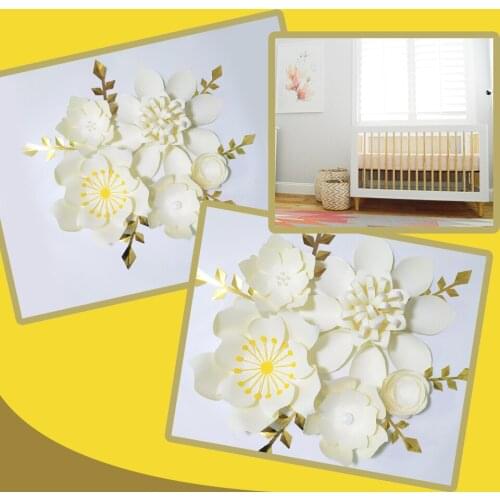 Handmade Ivory Easy Made DIY Paper Flowers Gold Leaves Set For Nursery Wall Deco Baby Shower Kids' Room Backdrop Video Tutorials