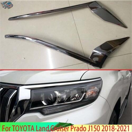 For TOYOTA Land Cruiser Prado J150 2018 2019 ABS Chrome headlamp Lamp Strip Cover Trim Exterior decoration refit Accessories