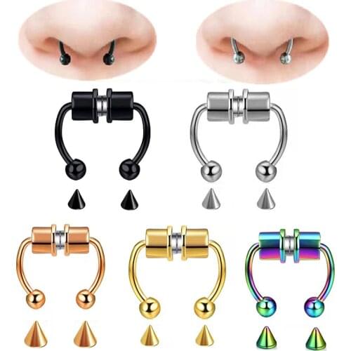 Non-piercing Nose Ring Reusable Alloy Fake Magnetic Horseshoe Non Piercing Hoop Jewelry For Party Bar