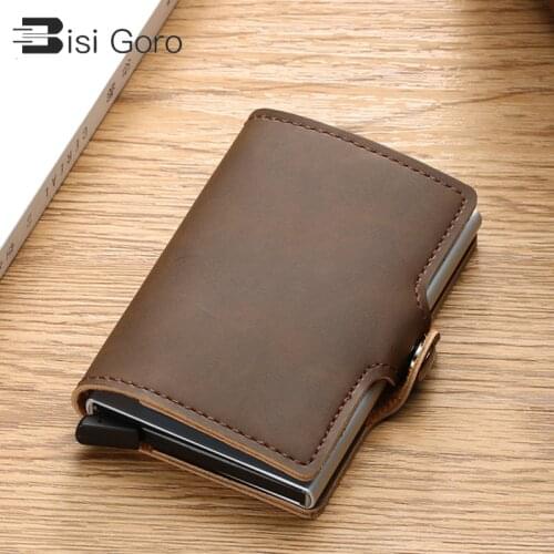 BISI GORO 2020 New Card Case Women and Men PU Leather Credit Card Holder RFID Wallets Hasp Vintage Business ID Holder Single Box