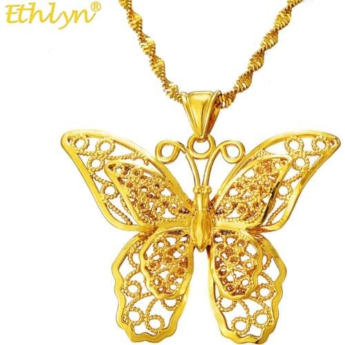 Ethlyn Butterfly Charm Necklace Pendant Jewelry Gold Color Womens Hip Hop Animal Necklace Party Jewelry Gift P238