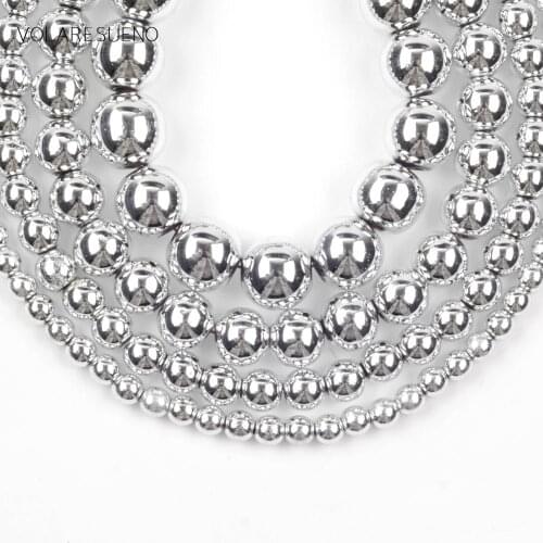 Nano Vacuum Plating Silvers Hematite Stone Flat Round Beads For Jewelry Making 3/4/6/8/10mm Spacer Loose Beads Diy Bracelets 15"