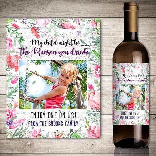 Custom Photo Appreciate Children Wine Label,Personalized Idea Wine Bottle Sticker,We drink and watch our kids grow,Funny Gift