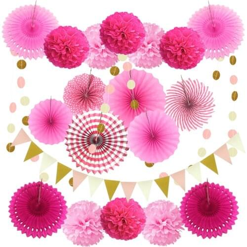 DIY Wedding Baby Shower Birthday Party Decorations Colorful Tissue Paper Pom-poms Fans Flower Craft Triangle Bunting Decor