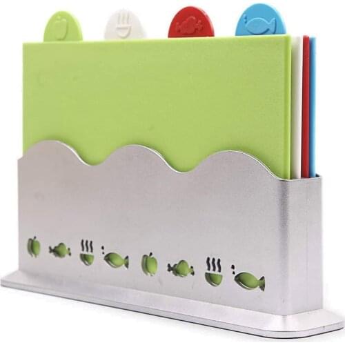Schnesland Index Color-Coded Cutting Boards Set with Holder 4Pcs Plastic Mats Chopping Blocks