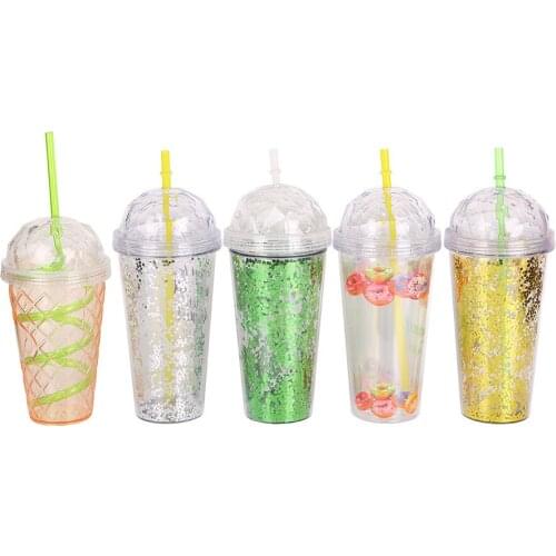 Straw Cup Cartoon Cute High Face Plastic Cup Portable Water Cute Korean Version Cup Girl Heart Iced Cup Plastic Cups With Lids