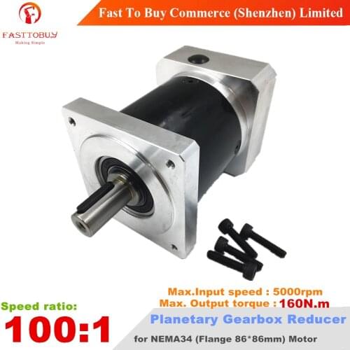 Ratio 100:1Planetary Gearbox Output Shaft 16mm Speed Reducer Max. Input 5000rpm, Max. Torque 160Nm for CNC NEMA34 Stepper Motor